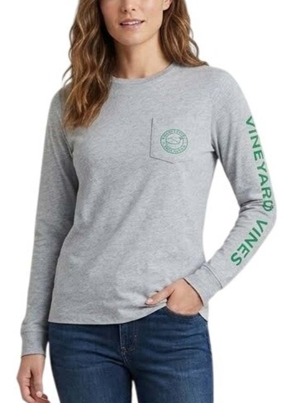 NEW VINEYARD VINES Long Sleeve Pima Cotton Crewneck Pocket Tee SZ 6